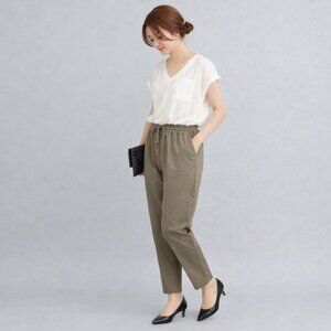 URBAN RESEARCH Japan Linen‎ Jumpsuit One Size Medium Tapered Leg Olive Lagenlook
